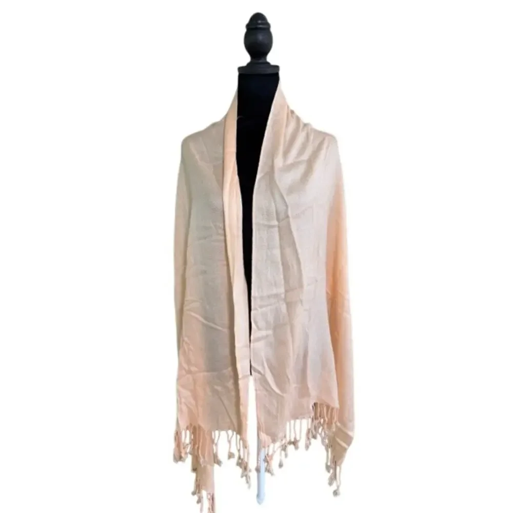 Pashmina Scarf Shawl Peach Blush Lightweight Wrap Tassel Fringe Soft New